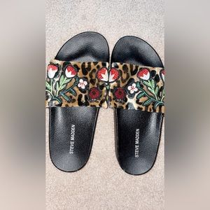 Steve Madden Patches Leopard Print Floral Embellished Slides